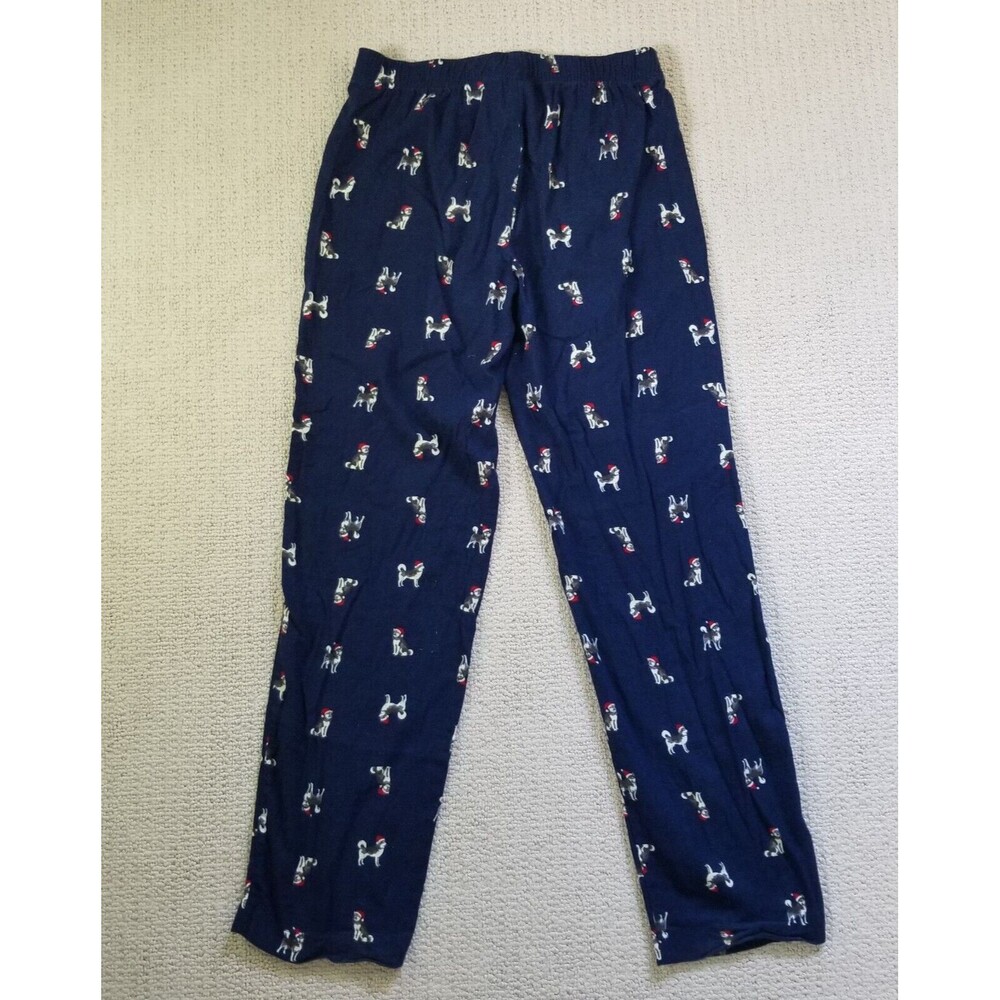 Gap Body Flannel Pajama Pants Bottoms Medium Blue Unisex Holiday Husky Dog Santa